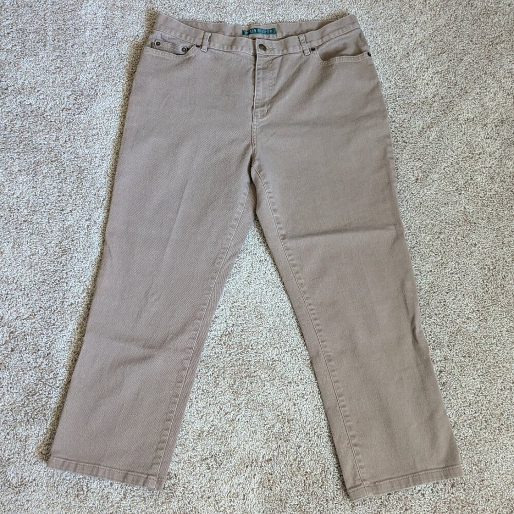 Vintage Ralph Lauren Jeans Womens 14 Tan Straight Leg Classic Cotton Stretch Y2K
